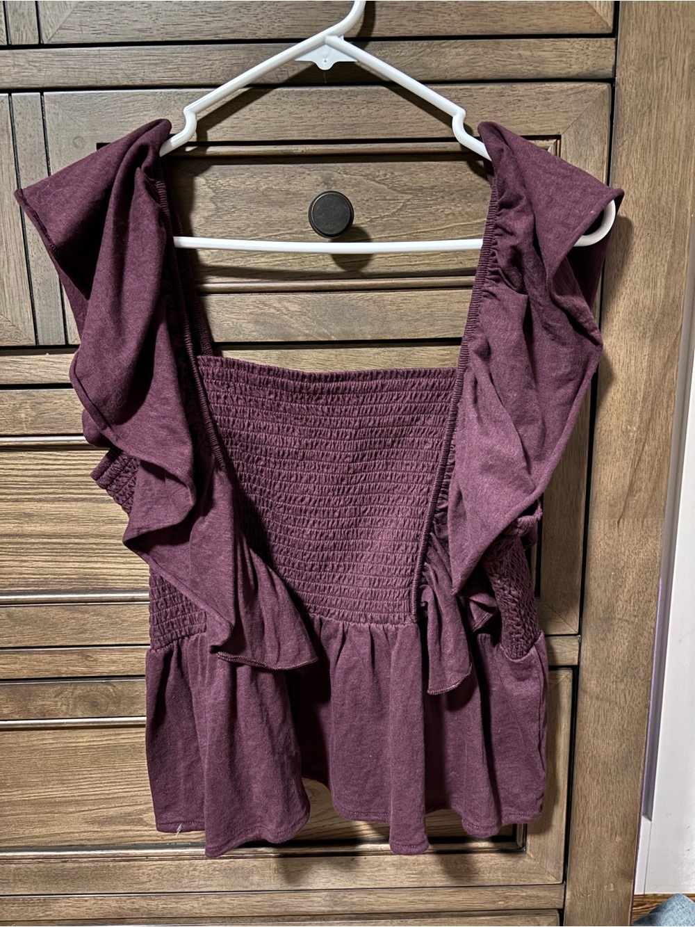 American Eagle Outfitters Plum Ruffle Smocked Peplum Top